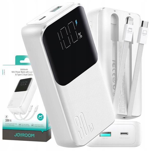 Joyroom JR-PBC07 30W Mini 20000mAh Power Bank With Dual Cables White