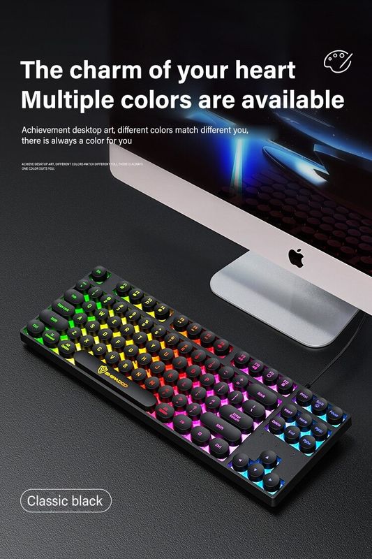 HXSJ K87 Key Punk Film Gaming Keyboard Computer Notebook External Office Wired Usb Port Use For Desktop Laptop Of Rainbow Lights