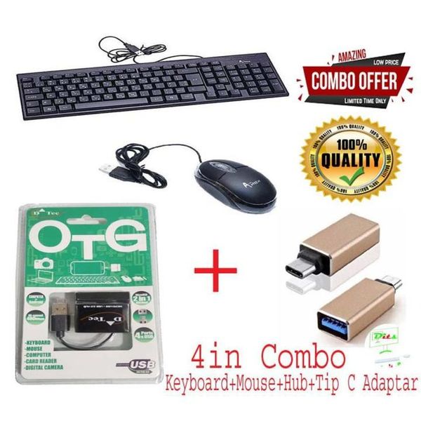 4 in 1 Gaming Combo (A.Tech+ Circel+ D tec+Type C )USB Keyboard + MOUSE & OTG HUB Type C 3.1 to USB 3.0 Adapter