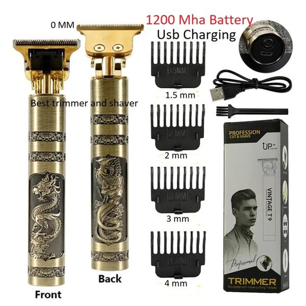 T9 Vintage USB 6500 charging cable with Rechargeable Hair Trimmer metal body Electric Hair Clipper Haircut Machine For Men