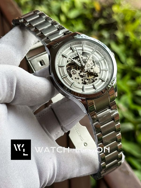 FOSSIL AUTO CHAIN FULL SILVER WHITE DIAL