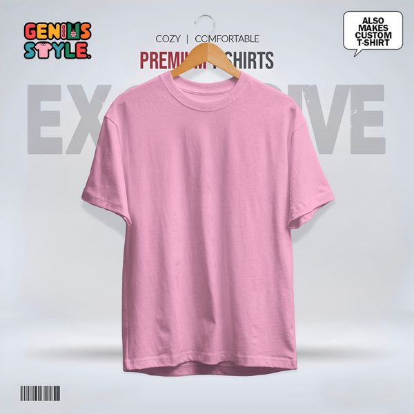 Pink Color Drop Shoulder Solid T-shirt