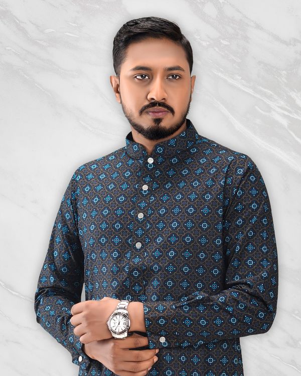 Men's Blue Patterned Panjabi