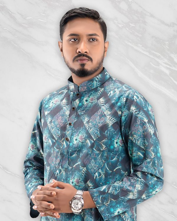 Ajwah's Premium Regal Blue Print Panjabi