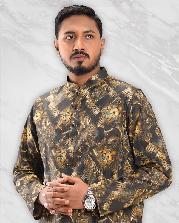 Ajwah's Premium Gold-Accent  Print Panjabi
