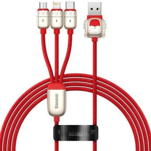 Baseus One-for-Three Data Cable USB to M+L+C (CASX010009) – Red Color