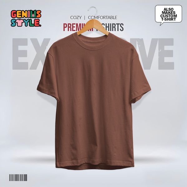 Coffee Color Premium Drop Shoulder Solid T-shirt