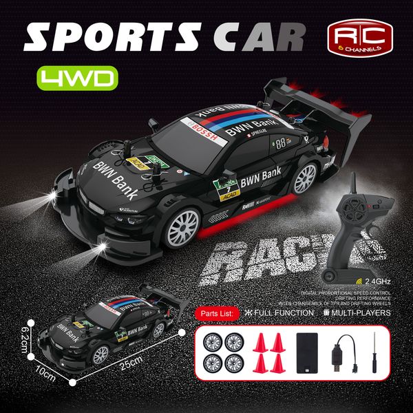 BMW M4 DTM Black 4WD RC Drift Car With Tires & Traffic Cones