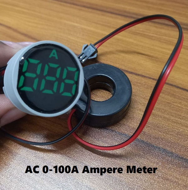 AMP Meter 22mm 100A Digital Ampere Meter Panel Mount 22mm Round Panel Ampere Meter AC 01-100A LED Digital Amp Meter Indicator Light With Current Transformer CT
