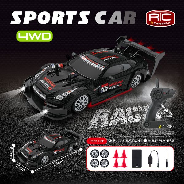GTR R35 4WD Black RC Drift Car With Tires & Traffic Cones