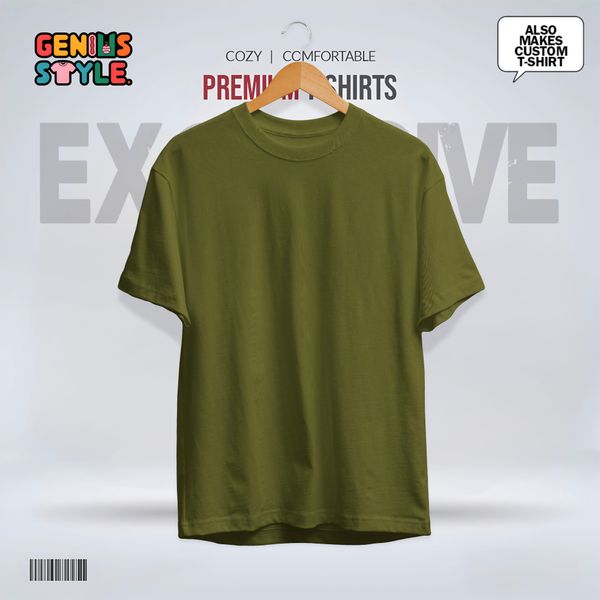 Olive Color Premium Drop Shoulder Solid T-shirt