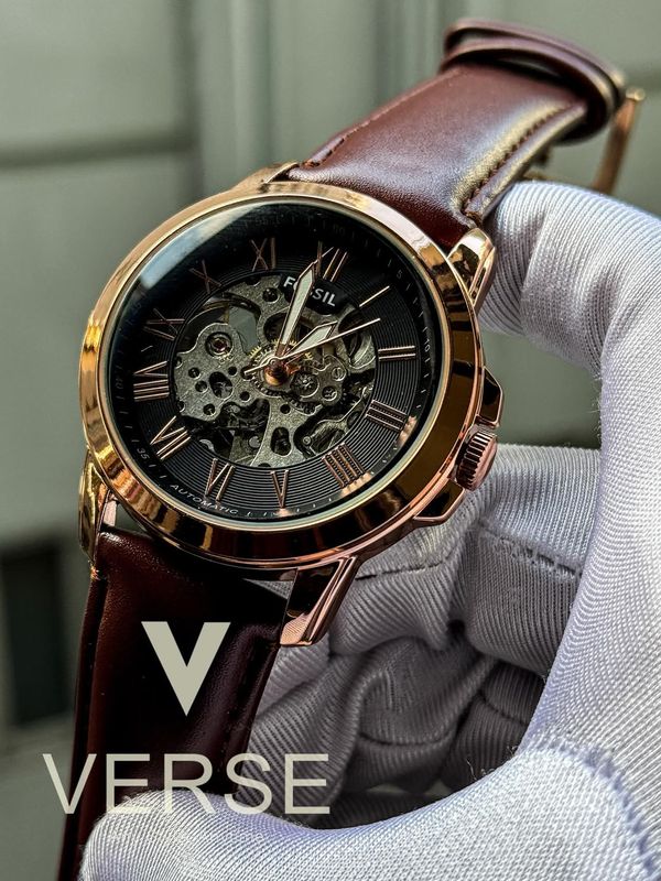 Fossil auto maroon beltr ose gold case