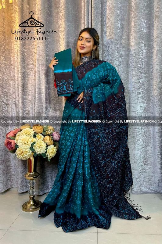 প্রিমিয়াম কোয়ালিটি কটন আরামদায়ক ভেজিটেবল বাটিক শাড়ি (LF-C-247)