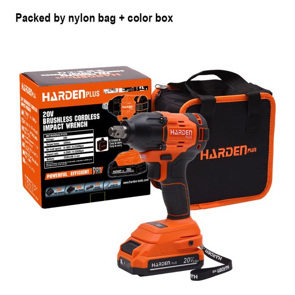 HARDEN Cordless Impact Wrench, 1/2" Dr. x 20 Volt, Brushless, Torque force: 300Nm, with battery and Charger; 758424
