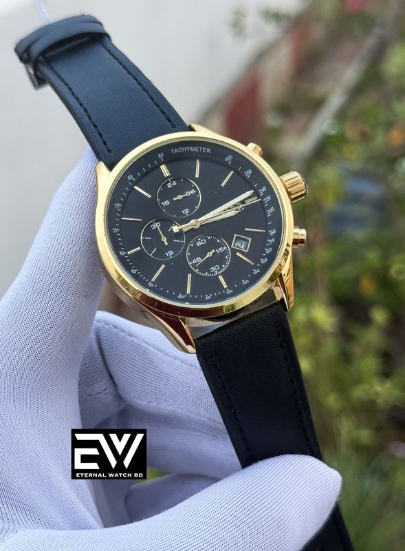 BOSS THREE CHRONO BLACK BELT GOLD CASE BLAKC DIAL