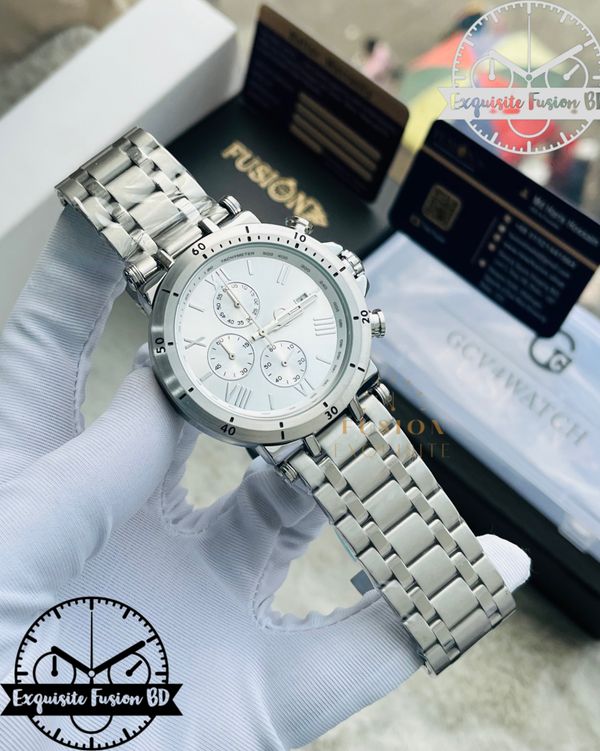 GC Silver White Dial Chronograph Watch (AA Grade)