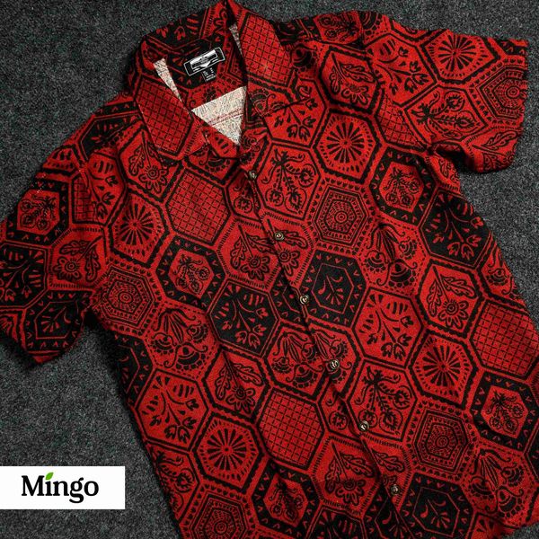 Printed Mocha Red Cuban Shirt ( AC Cotton)