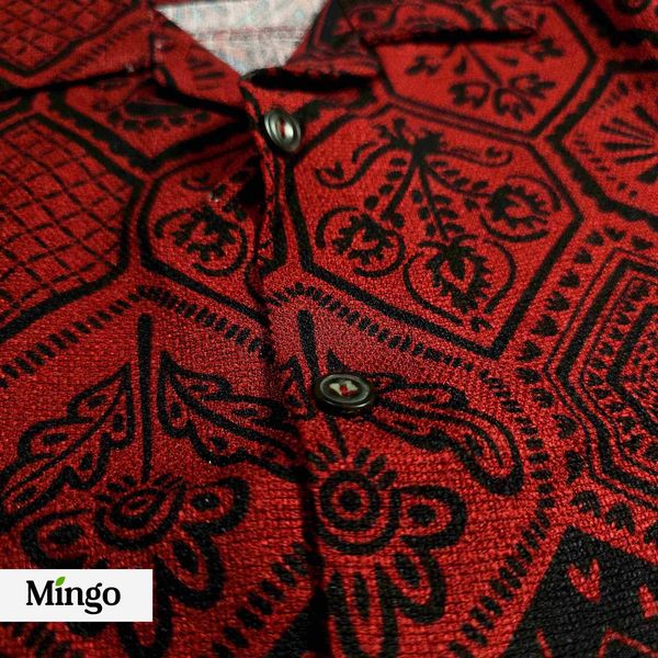 Printed Mocha Red Cuban Shirt ( AC Cotton) - Image 2