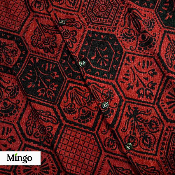 Printed Mocha Red Cuban Shirt ( AC Cotton) - Image 3