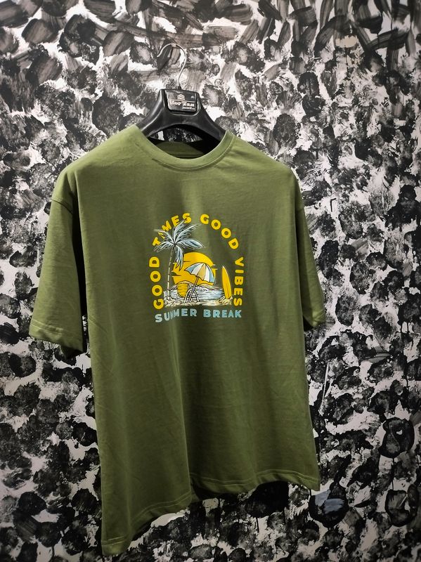 Good Times Good Vibes. premium quality drop solder t-shirt. Olive - Image 3