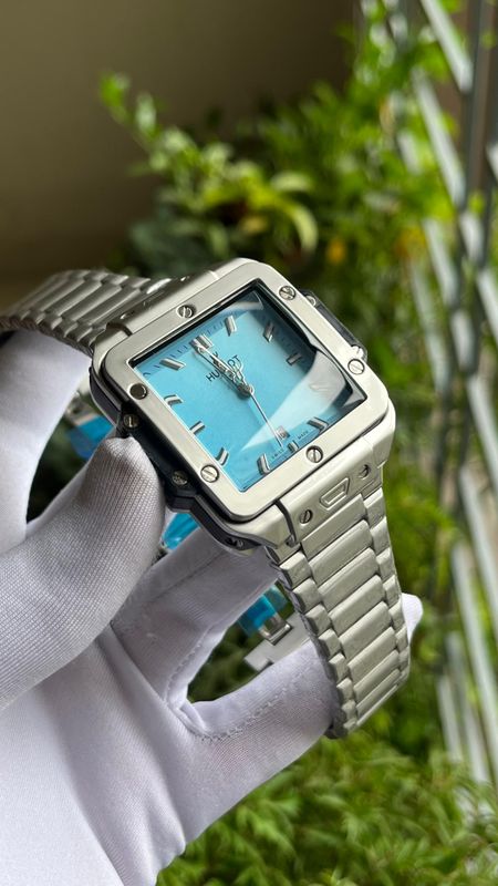 HUBLOT SQUARE BANG NAVY BLUE DIAL SILVER CHAIN (AA)