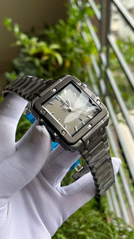 HUBLOT SQUARE BANG GRAY DIAL BLACK CHAIN (AA)