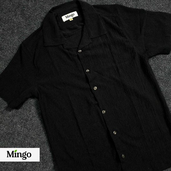 Black Cuban Shirt (Popcorn Fabric)