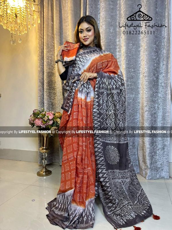 কালারফুল সিল্ক বাটিক শাড়ি (LF-SC-819)