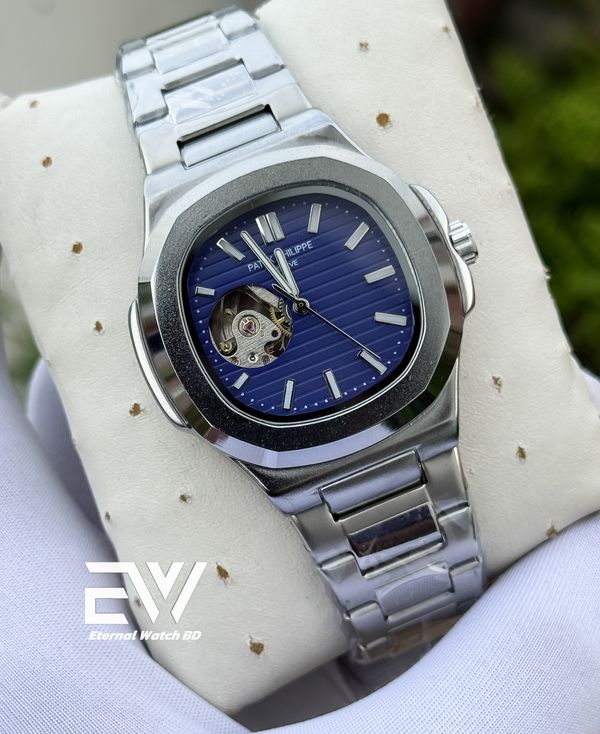 PARTEK AUTOMOTIC BLUE DIAL SILVER CHAIN