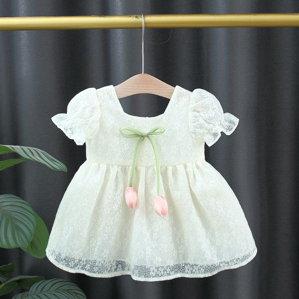 Imported đ¸ Girlsâ Summer Lace Tulip Dress â Short Sleeve Princess Style