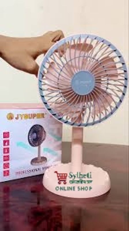 Joy Super JY-2218 Professional Rechargeable Portable Mini Table Fan Strong Wind Left to Right Oscillating Angle 45 Degrees - AC/DC