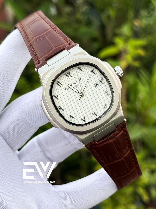 PATEK PHILLIPE ARABIC NAUTILUS WHITE DIAL BROWN BELT
