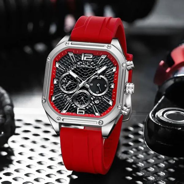 Stylish CRRJU Silicone Strap Military Style Luxury Sport Men's Watch