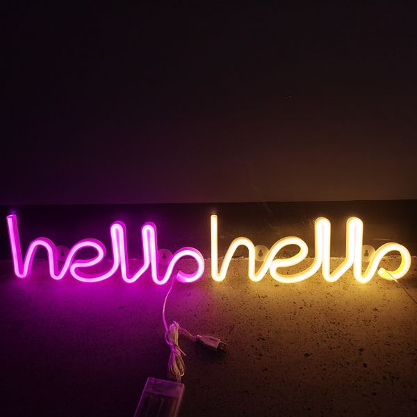 Hello Neon Sign-Warm white color