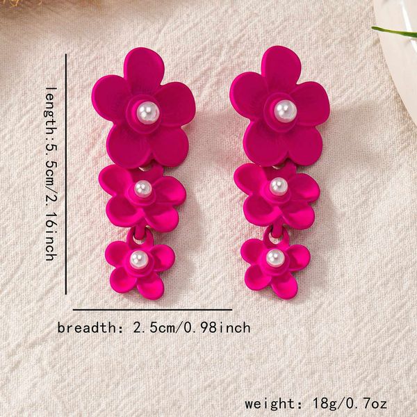 3 flower long stud earrings