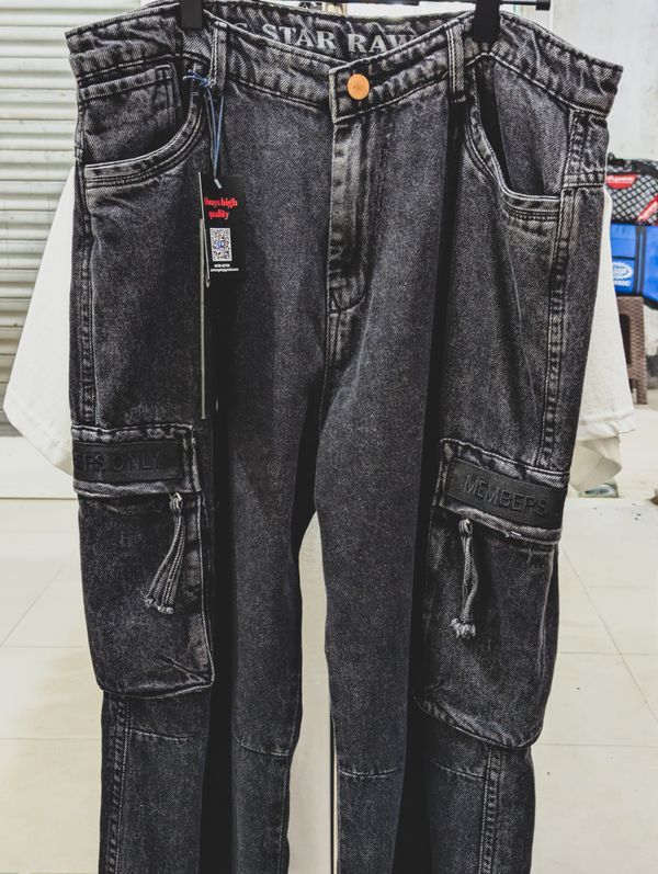 Cargo Denim Jeans// Washed Black