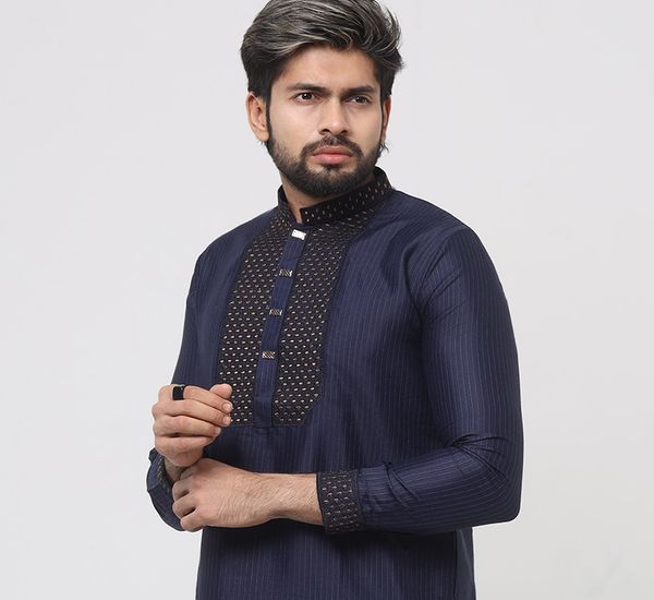 Navy Blue Premium Chest Embroidery Panjabi