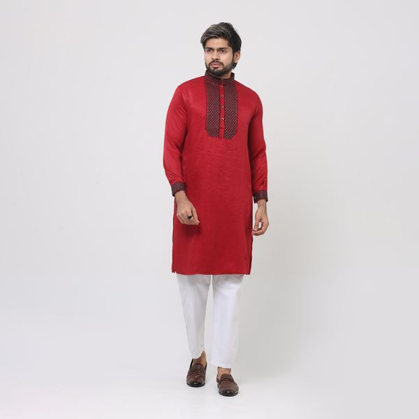Premium Fabric Maroon/Red Chest Embroidery Panjabi