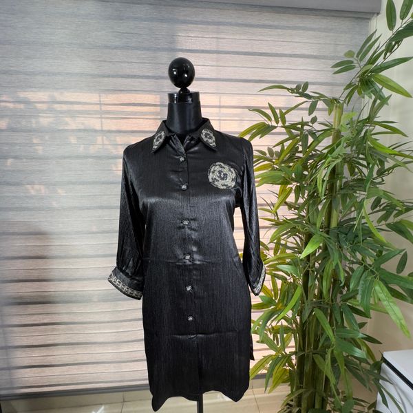 Midnight Black Embroidered Luxe Cord Set