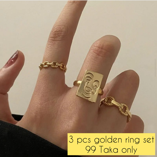 3 pcs golden ring set. free size