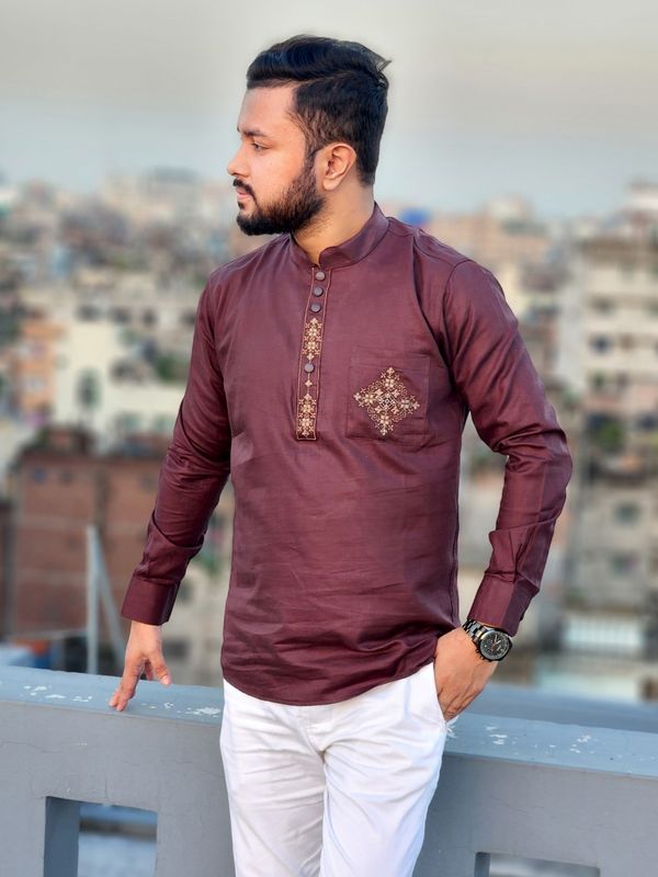 Elite pocket embroidered katua(coffee color)