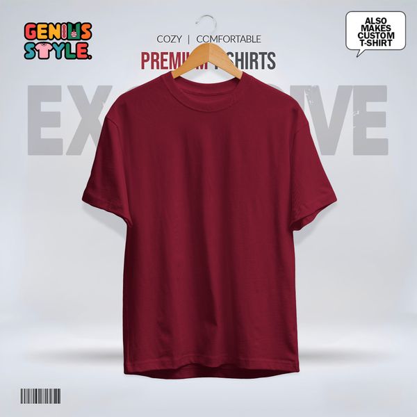 Maroon Color Premium Drop Shoulder Solid T-shirt