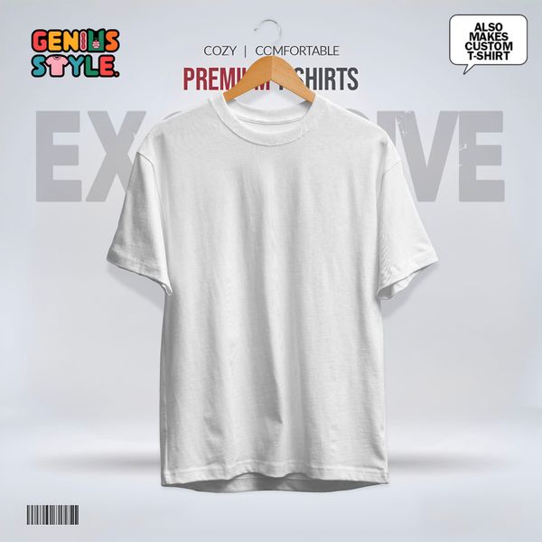 White Color Premium Drop Shoulder Solid T-shirt