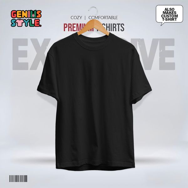 Black Color Premium Drop Shoulder Solid T-shirt