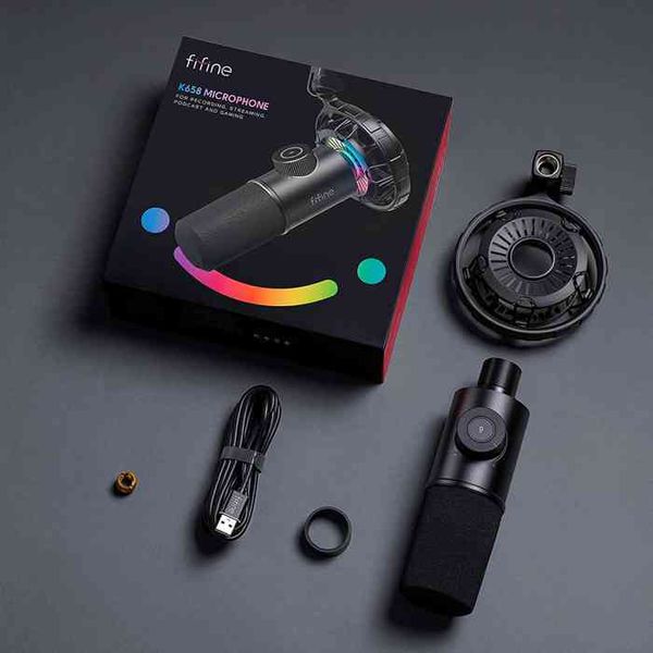 FIFINE K658 USB Dynamic Cardioid Podcast Microphone With A Live Monitoring, Gain Control, Mute Button