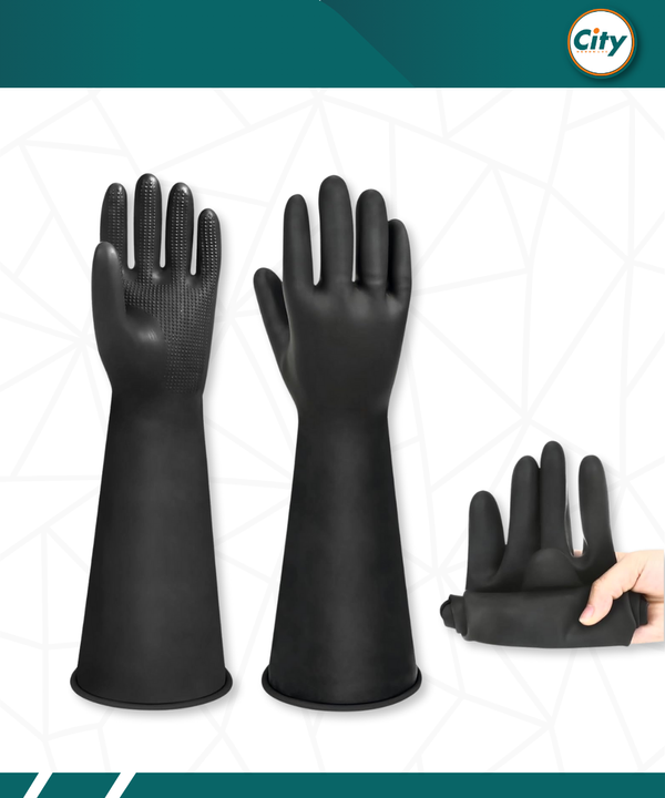১ জোড়া রাবার হ্যান্ড গ্লাভস লম্বা পিপিই সেফটি গ্লাভস