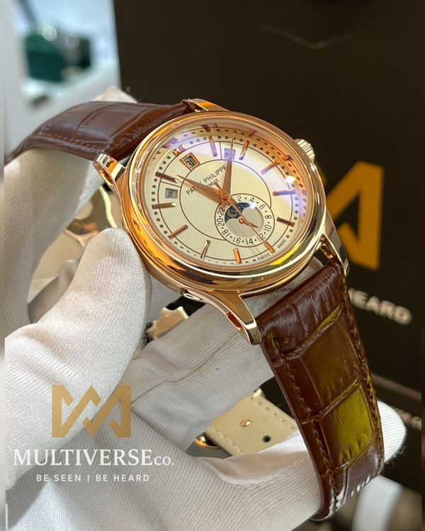 PATEK MOONPHASE CALENDAR | BROWN BELT ROSE GOLD BODY (AA)