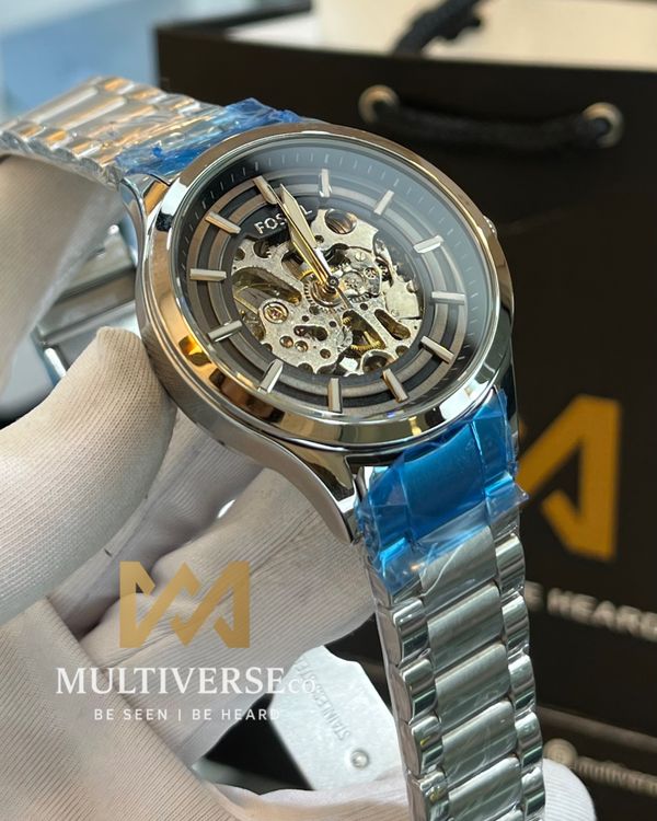 FOSSIL SKELETON AUTOMATIC |SILVER CHAIN BLACK DIAL (SEMI AAA)