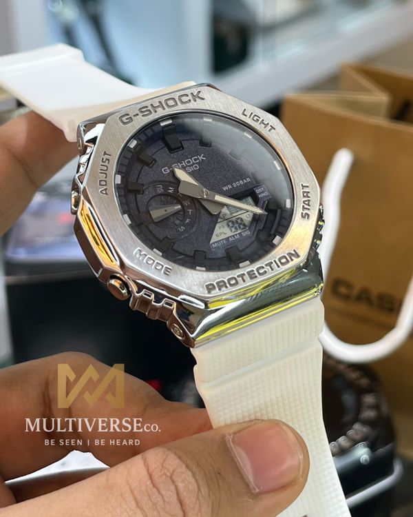 GSHOCK GM2100| SILVER BODY | NAVY DIAL | WHITE BELT (AAA)