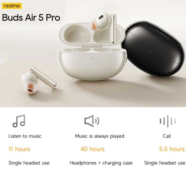 Realme Buds Air 5 Pro Active Noise Cancelling True Wireless Earbuds – White Color & Black Color